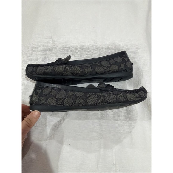 Coach Black Fredrica Driving Loafers Logo Plate Moccasins Women 8.5 - Picture 7 of 9